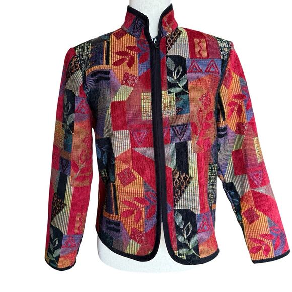 Coldwater Creek Tapestry Zip Jacket Geometric Patchwork Multicolor PXS - Picture 1 of 7